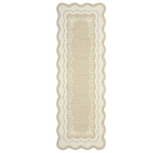 Washable Scalloped Living Room Rugs, Modern Floral Print Area Rug for Bedroom Dining Room, Non Slip Home Decor Carpet - 1 of 4