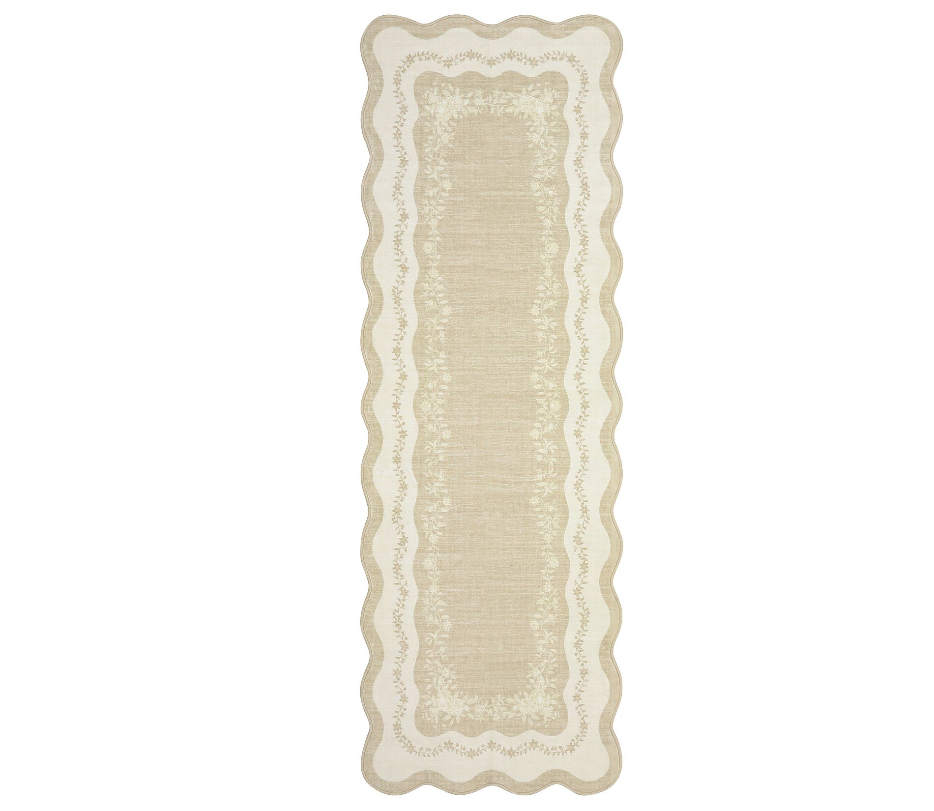 Washable Scalloped Living Room Rugs, Modern Floral Print Area Rug for Bedroom Dining Room, Non Slip Home Decor Carpet