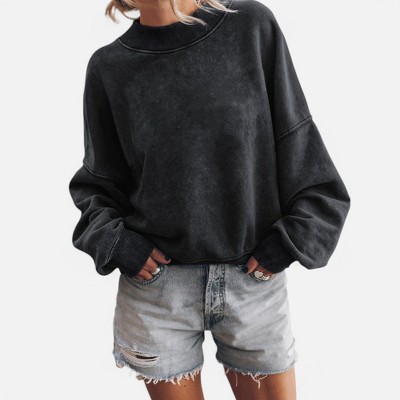 Amaryllis Women's Oversized Velour Sweatshirt Long-Sleeve Pullover Relaxed Fit Cozy Everyday Casual Lounge Top