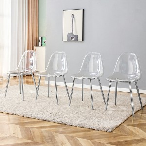 4Pcs Dining Chairs, Modern Style Armless Crystal Chair With Metal Legs, Nordic Creative Makeup Stool Negotiation Chair Set - 1 of 4