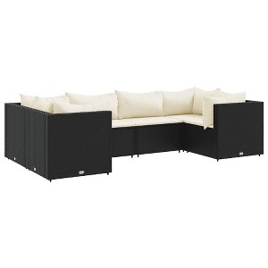 vidaXL Patio Lounge Set with Cushions Sectional Sofa Garden Backyard Poly Rattan - Black and Cream 4x Corner 2x Middle - 1 of 4
