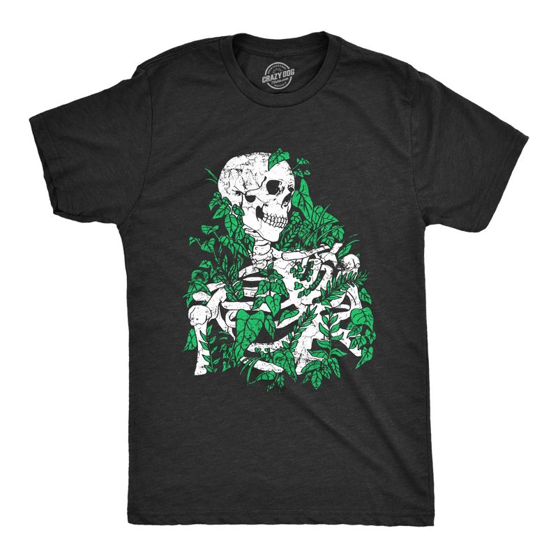 Mens Skeleton Overgrown Plants T Shirt Funny Death Nature Lovers Tee for Guys - Crazy Dog Men's T Shirt For Halloween Season Black S