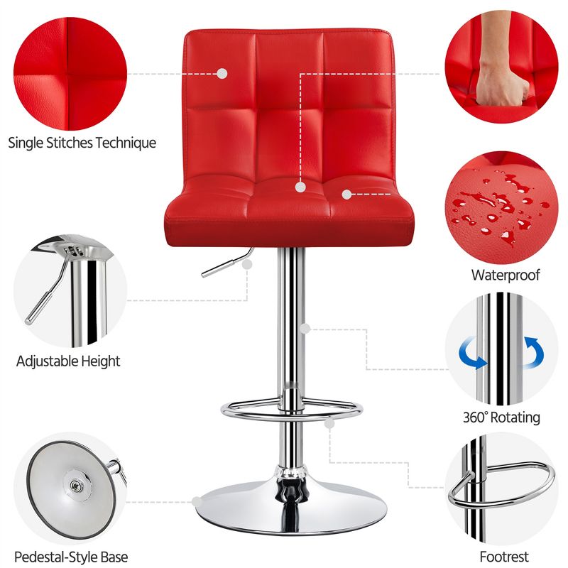 Yaheetech 2pcs Adjustable PU Leather Swivel Stool Armless Chairs with Bigger Base, 5 of 11
