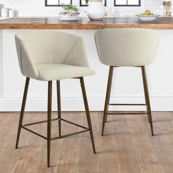 26" Chole Armrest Upholstered Counter Height stool With Walnut Legs (Set Of 2)-Maison Boucle
