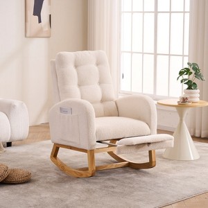 Sapphtopaz Accent Rocking Chair High Back Lounge Glider Chairs with Retractable Footrest and Side Pocket Accent Chairs for Living Room - 1 of 4