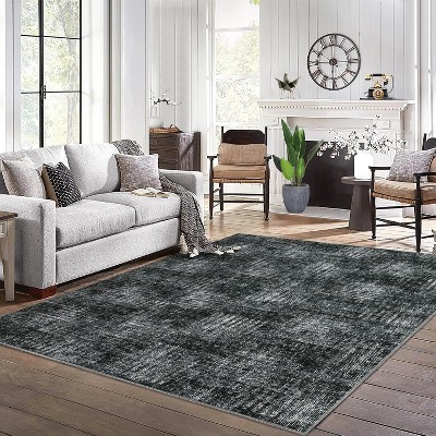 Washable Modern Abstract Plaid Rug, Low Pile Soft Non-Slip Floor Carpet for Living Room Bedroom Dining Office Nursery