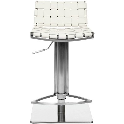 Mitchell White Woven Leather Adjustable Swivel Bar Stool