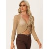 Allegra K Women's V Neck Twist Front Long Sleeve Hollow Out Knit Crop Top - 2 of 4