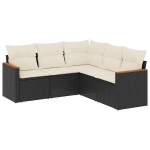 vidaXL 5 Piece Patio Sofa Set with Cushions Black Poly Rattan - Black and Cream Without Table - 1 of 4