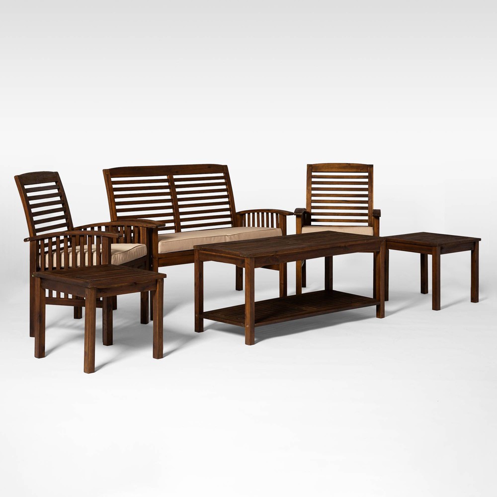 Ravenscroft 6pc Outdoor Set with Modern Acacia Slatted Rectangle Table – Dark Brown – Saracina Home  – Patio and Outdoor​
