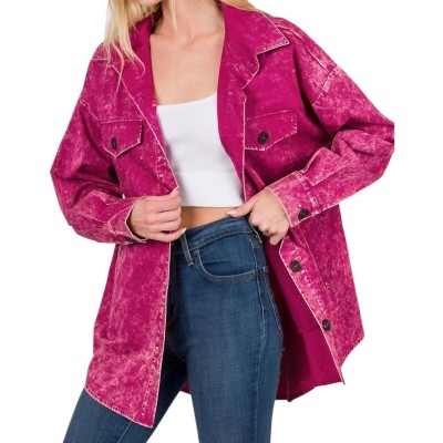 Women's Oversized Vintage Washed Shacket - ZENANA