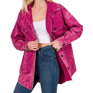Women's Oversized Vintage Washed Shacket - ZENANA - 1 of 2