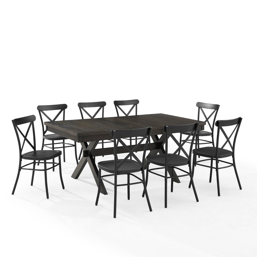 Photos - Dining Table Crosley 9pc Hayden Extendable Dining Set with Camille Chairs Matte Black/Slate - C 