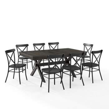 9pc Hayden Extendable Dining Set with Camille Chairs Matte Black/Slate - Crosley