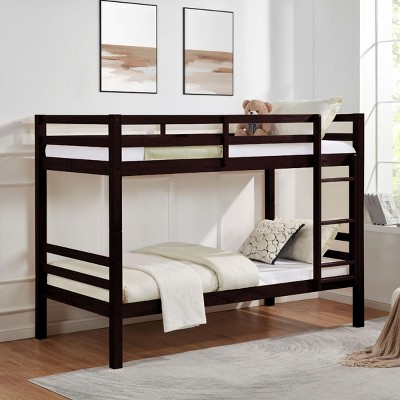 INFURNIC Beds Twin Over Twin Bunk Bed with High Guardrails Sturdy Wood Frame and Ladder for Kids Teens, Black, 79.13"*43.31"*61.81"