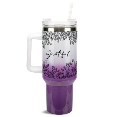 Elanze Designs Grateful Autumn Harvest Leaves 40 oz. Stainless Steel, Large Water Bottle Coffee Mug, Spill & Leak Resistant, Thermal Travel Tumbler