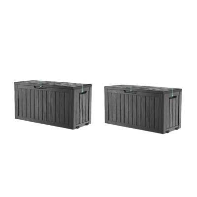 VisioGear Deck Boxes, 2-Piece 75 Gal Outdoor Storage Deck Box, Small Patio Storage Bin for Garden Tools, Black, 46.06"*21.06"*21.65"