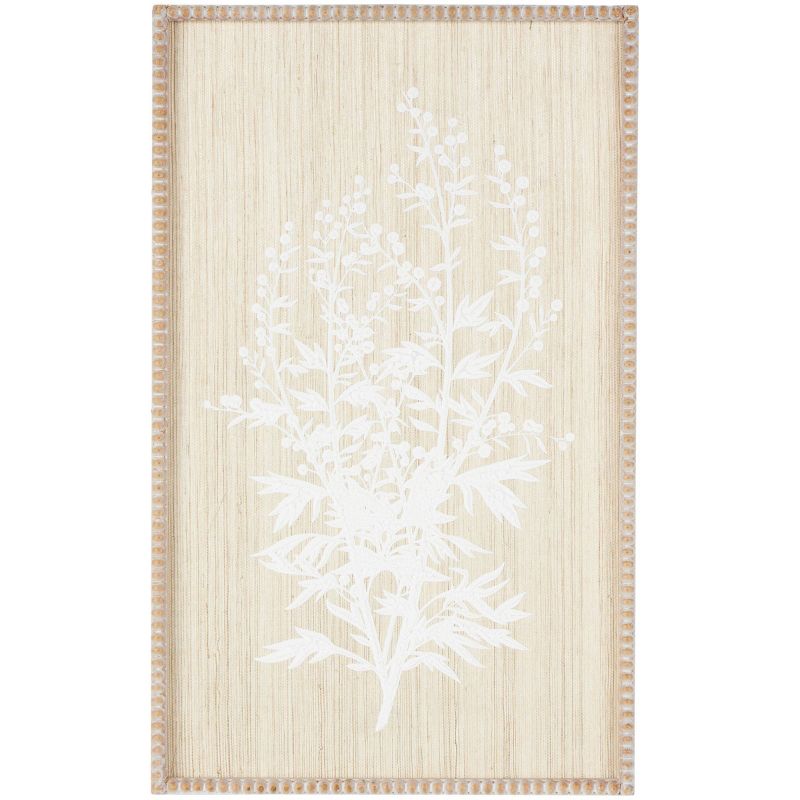 Olivia &#38; May 31&#34;x24&#34; Wood Floral Textured Wall Decor with White Painted Accents and Beaded Frame Cream, 1 of 8
