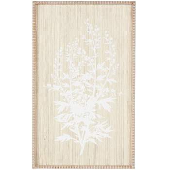 Olivia & May 31"x24" Wood Floral Textured Wall Decor with White Painted Accents and Beaded Frame Cream