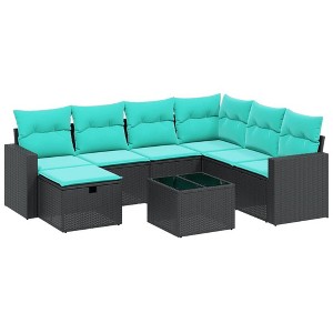 vidaXL 8 Piece Patio Sofa Set with Cushions Black Poly Rattan - Black With Table - 1 of 4
