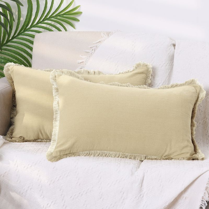 Unique Bargains Farmhouse Sofa Couch Bed Cotton Decorative Throw Pillow Cover with Tassel Trim 2 Pcs, 2 of 7