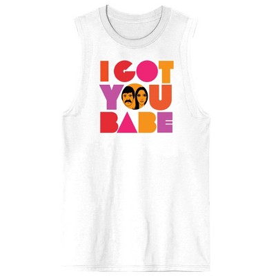 Sonny & Cher I Got You Babe Crew Neck Sleeveless Men's White Tank Top