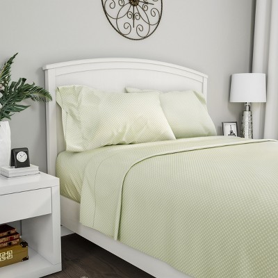 Hastings Home Full Size Brushed Microfiber 4 Piece Embossed Checkered Bed Sheet and Linen Set with Stain Resistant Fitted and Flat Sheets - Sage