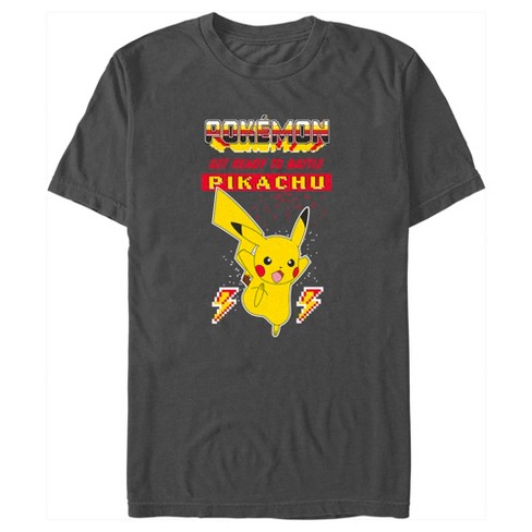 Men's Pokemon Get Ready To Battle Pikachu Retro T-shirt - Charcoal ...