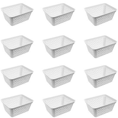 Ezy Storage Large Decorative Plastic Brickor Shelf Pantry Basket Bin (12 Pack)