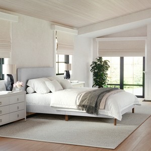 Martha Stewart Britta Upholstered Platform Bed with Rounded Headboard, Piped Detailing and Cushioned Siderails, Wood Slat Bottom, No Box Spring Needed - 1 of 4
