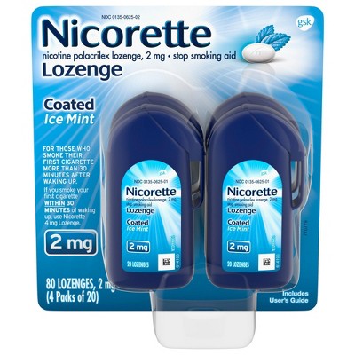 Nicorette 2mg Coated Nicotine Lozenge Stop Smoking Aid - Ice Mint - 80ct