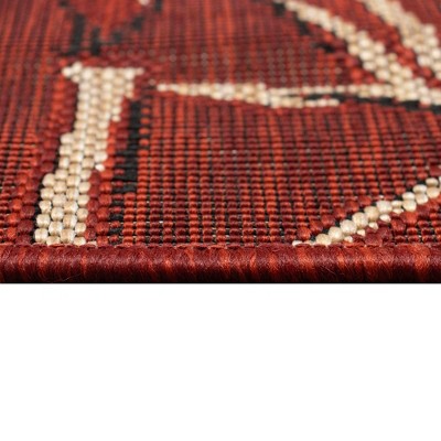 Chili Red and Beige Synthetic Floral Flat Woven Area Rug