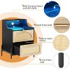 Rattan Nightstand with Charging Station & LED Light, Black Modern Bedside Table with 2 Drawers, Boho Bedside Table Set for Bedroom - 4 of 4
