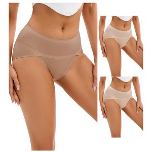 INSPIRE CHIC 3 Packs Women's Hi-Cut Underwear High Waist Panties Full-Coverage Briefs Available in Plus Size 2 Khaki 1 Brown Large - 1 of 4