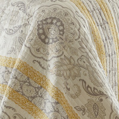 St. Claire Full Gray and Yellow Cotton Reversible Quilt Set
