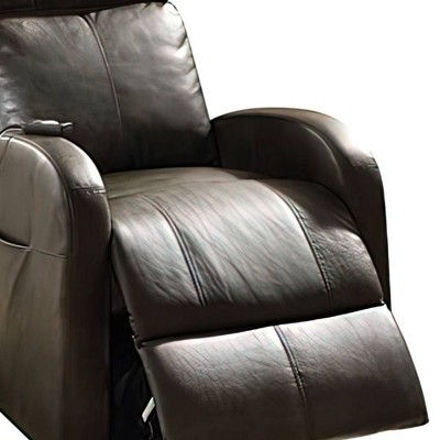 Dark Gray Faux Leather Power Lift Recliner with Wood Accents