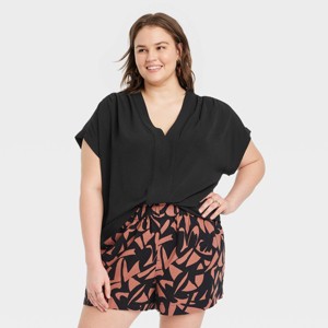 Women's Woven Short Sleeve V-Neck Shirt - A New Day™ - 1 of 3