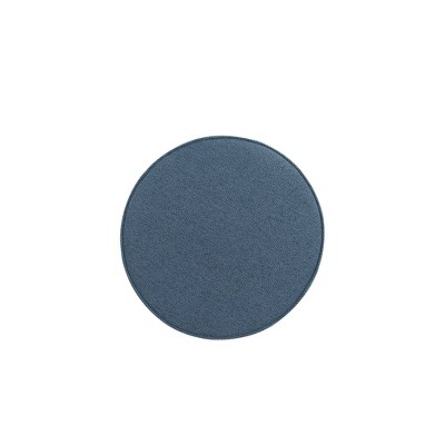 Bailey Blue Round Upholstered Ottoman with Black Stainless Steel Legs