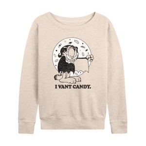 Women's - Garfield - I Vant Candy Lightweight French Terry Wide Neck Long Sleeve Shirt - 1 of 4