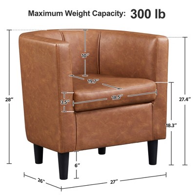 Brown Faux Leather Barrel Accent Chair with Manufactured Wood Frame