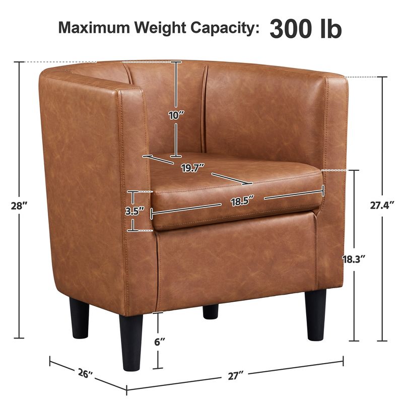 Yaheetech Faux Leather Upholstered Accent Chair Barrel Chairs, Brown, 3 of 8