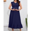 Womens Maternity Dress Cap Sleeve V Neck Ruffle Summer Casual Baby Shower Maxi Dresses - 3 of 4