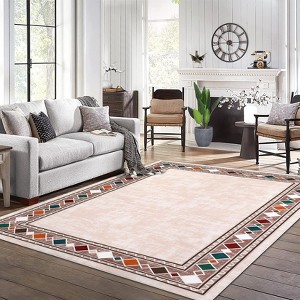 TROPOW Washable Large Area Rugs Modern Bordered Floor Mats Non-Slip Stain Resistant Farmhouse Floor Cover Carpet - 1 of 4