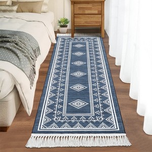 Indoor Modern Stripe Fringed Carpet Retro Soft Low Pile Machine Washable Non Slip Easy Care Lightweight Foldable Area Rugs Room Decor - 1 of 4