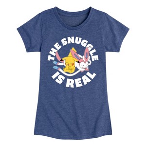 Girls' - Pokémon - The Snuggle Is Real Pikachu And Sylveon Fitted Short Sleeve Graphic T-Shirt - 1 of 4