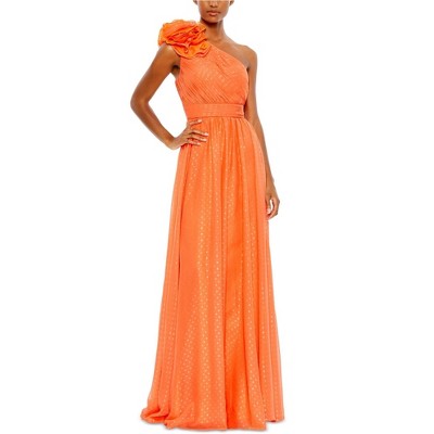 Mac Duggal Womens Polka Dot Ruffled One Shoulder Dress