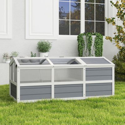 Gray and White Wooden Outdoor Tortoise House with Sun Panel Windows