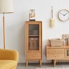 Dolonm Solid Oak Storage Cabinet with Vintage Glass Door and Brass Handle, 2 Shelves- Free-Standing Corner Design for Living Room - 2 of 4