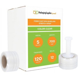 PSBM 12 Rolls 5" x 700 Ft. Clear Hand Wrap Stretch Shrink Film with Handle, 120 Ga - 1 of 4