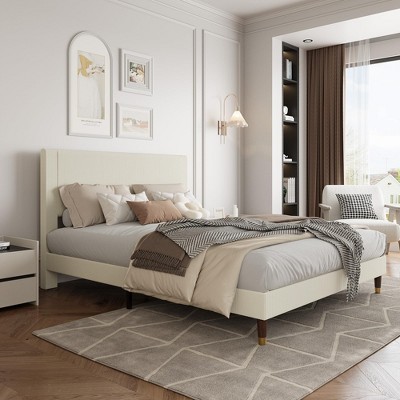 Twin Bed Frame Upholstered Platform Bed with Fabric Headboard, Non-Slip and Noise-Free